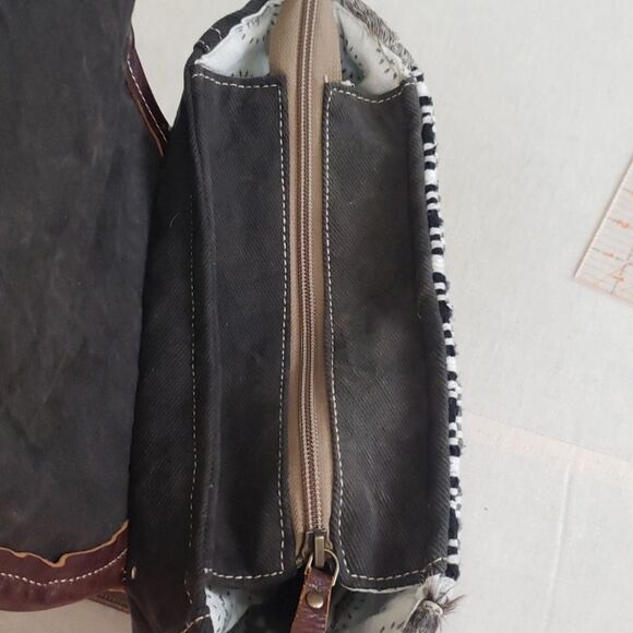 Myra Bag Backpack Unisex Woven,  Canvas and Hairon Leather Rustic Western - Picture 9 of 11